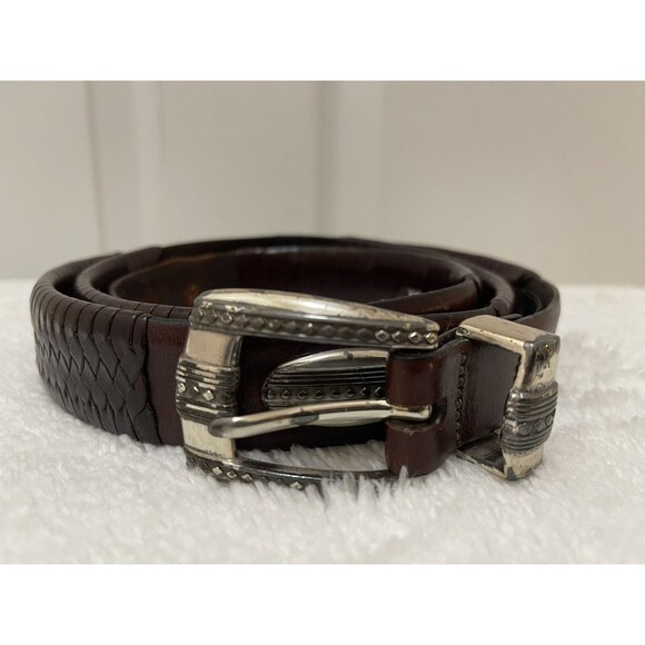 Brighton Mens Leather Braided Belt Size 48 Brown - Picture 1 of 10